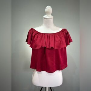 SALE! Cherry Red Forever 21 Silky Shirred Blouse Size S EUC